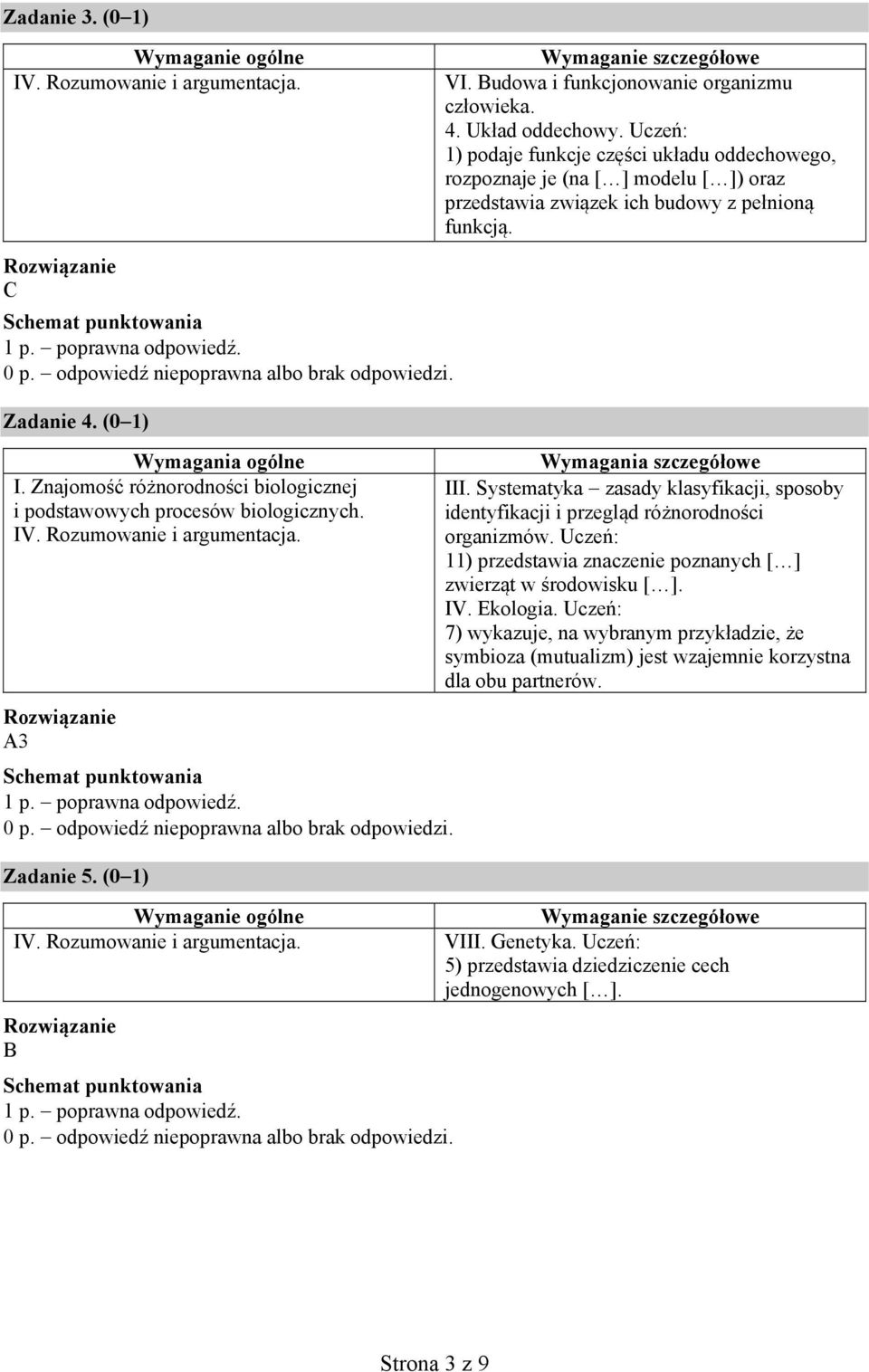 Uczeń: 1) podaje funkcje części układu oddechowego, rozpoznaje je (na [ ] modelu [ ]) oraz przedstawia związek ich budowy z pełnioną funkcją. III.