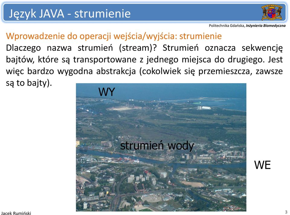 Strumień oznacza sekwencję bajtów, które są transportowane z jednego miejsca do