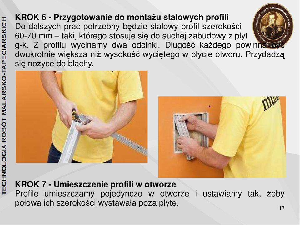 Długość każdego powinna być dwukrotnie większa niż wysokość wyciętego w płycie otworu. Przydadzą się nożyce do blachy.