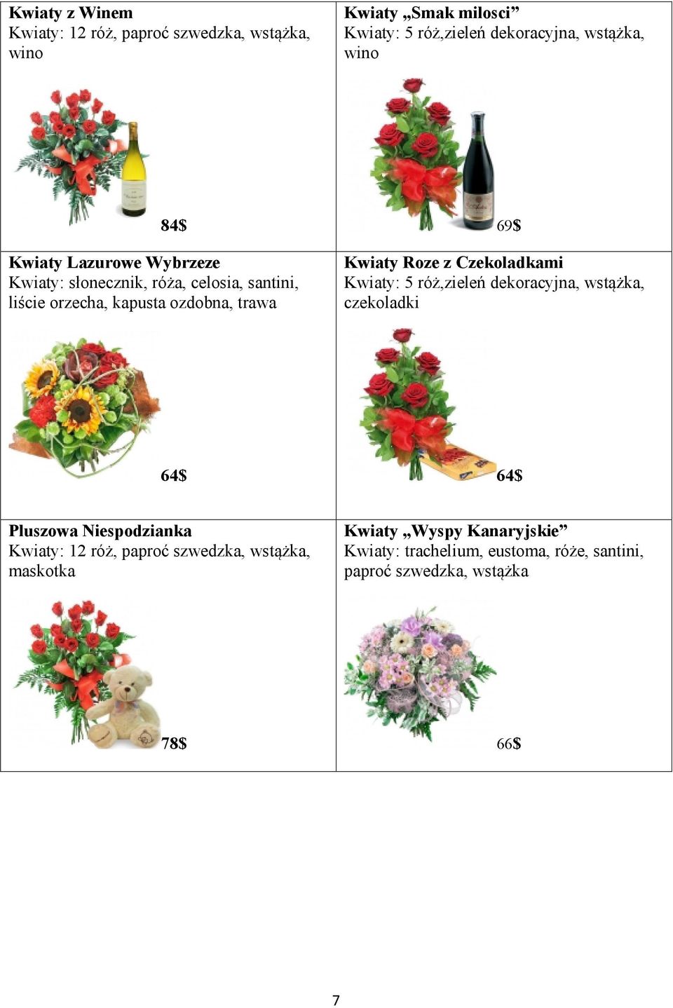 Roze z Czekoladkami Kwiaty: 5 róż,zieleń dekoracyjna, wstążka, czekoladki 64$ 64$ Pluszowa Niespodzianka Kwiaty: 12 róż,