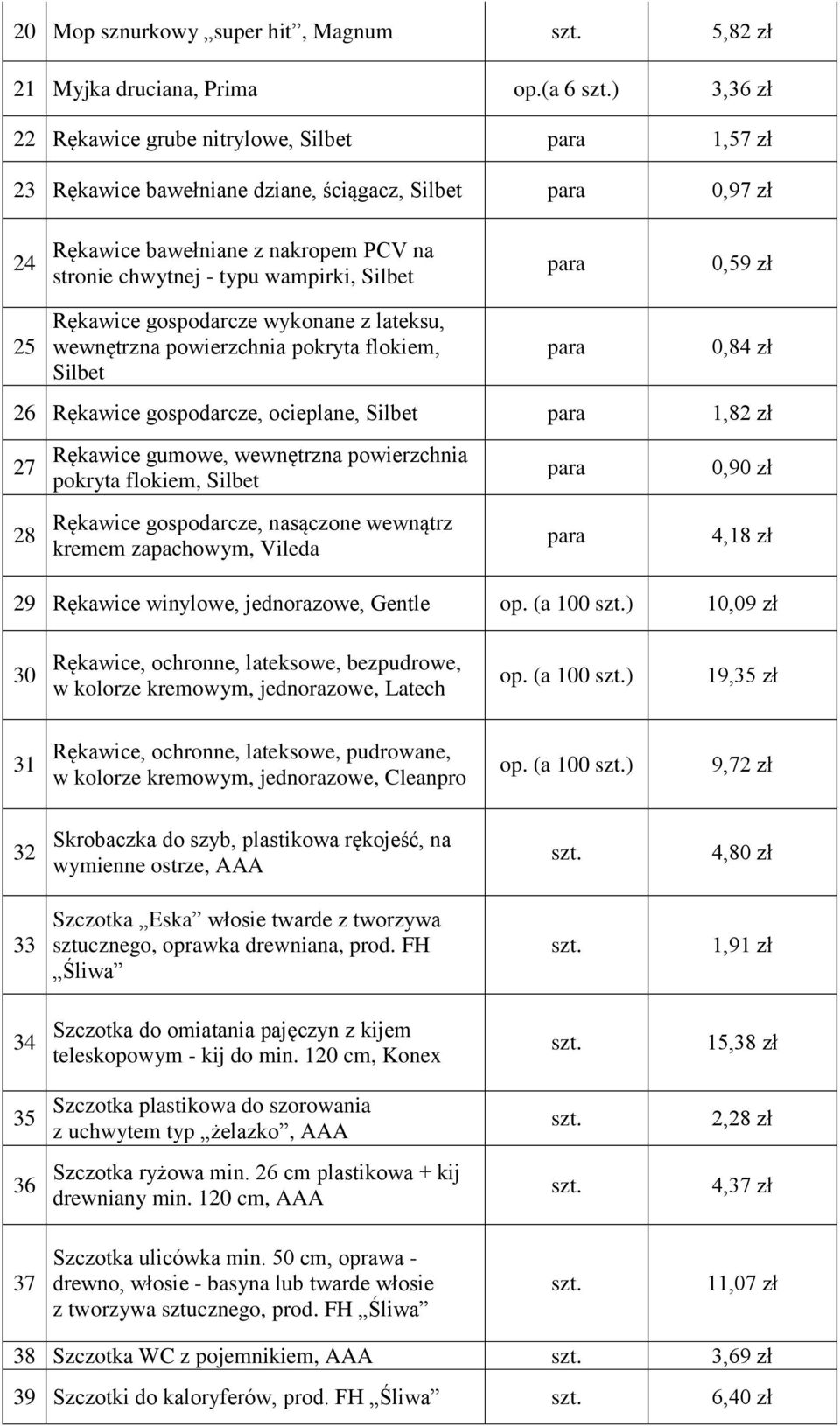 0,59 zł 25 Rękawice gospodarcze wykonane z lateksu, wewnętrzna powierzchnia pokryta flokiem, Silbet 0,84 zł 26 Rękawice gospodarcze, ocieplane, Silbet 1,82 zł 27 Rękawice gumowe, wewnętrzna