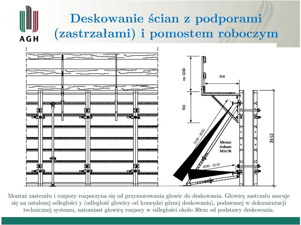 Głowicę zasrzału mocuje się na usalonej odległości y (odległość głowicy od krawędzi