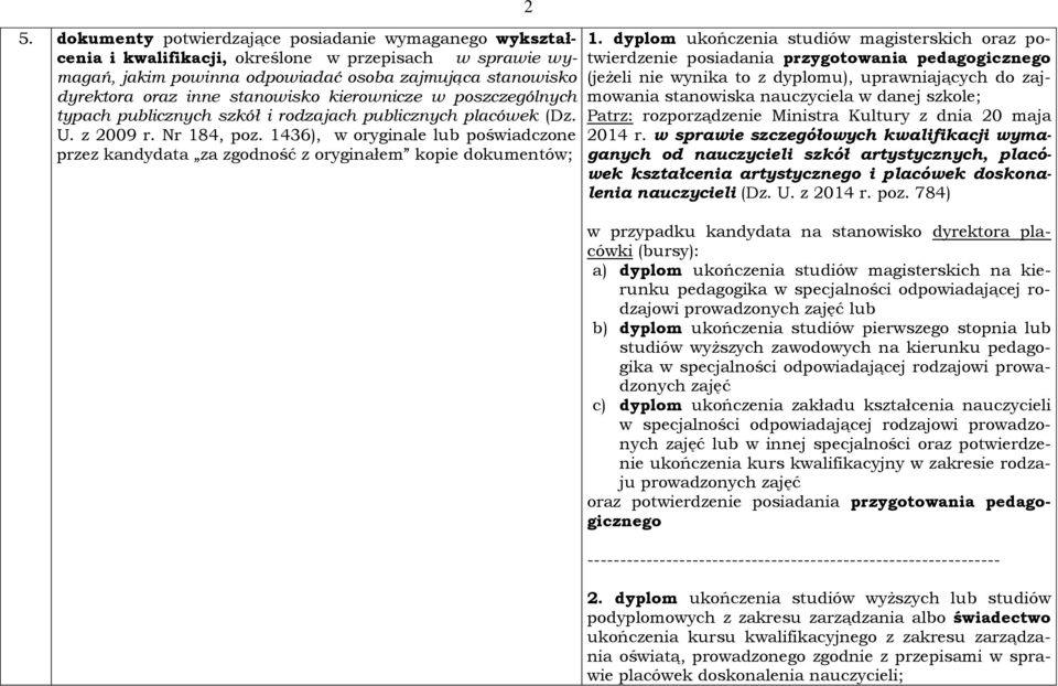 1436), w oryginale lub poświadczone przez kandydata za zgodność z oryginałem kopie dokumentów; 2 1.