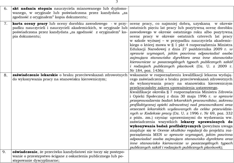 zaświadczenie lekarskie o braku przeciwwskazań zdrowotnych do wykonywania pracy na stanowisku kierowniczym; 9.