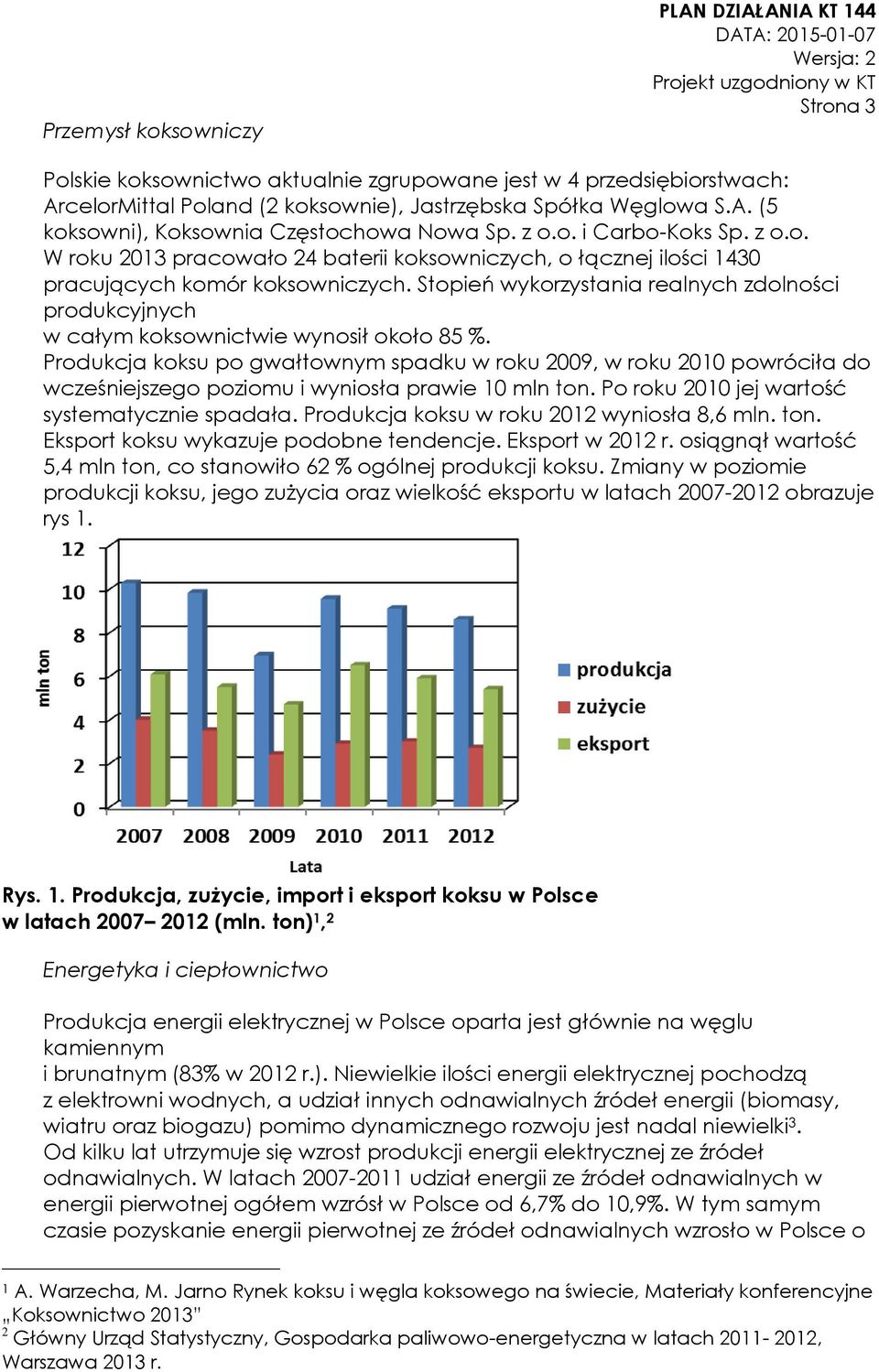 Stopień wykorzystania realnych zdolności produkcyjnych w całym koksownictwie wynosił około 85 %.