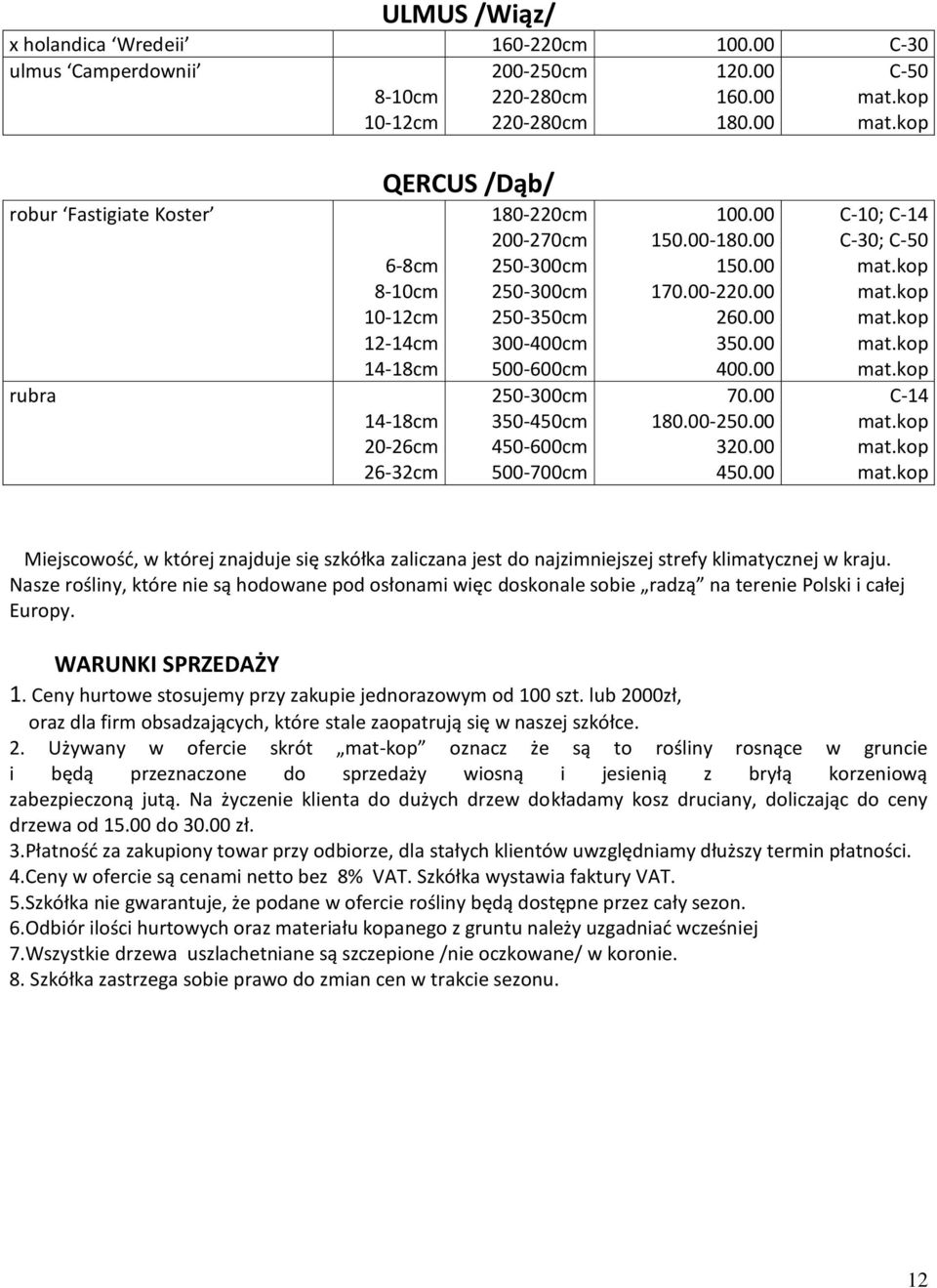 00 ; 0; C-50 Miejscowość, w której znajduje się szkółka zaliczana jest do najzimniejszej strefy klimatycznej w kraju.