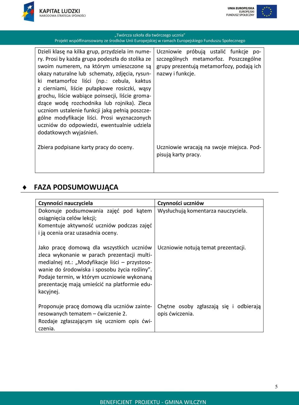 : cebula, kaktus z cierniami, liście pułapkowe rosiczki, wąsy grochu, liście wabiące poinsecji, liście gromadzące wodę rozchodnika lub rojnika).