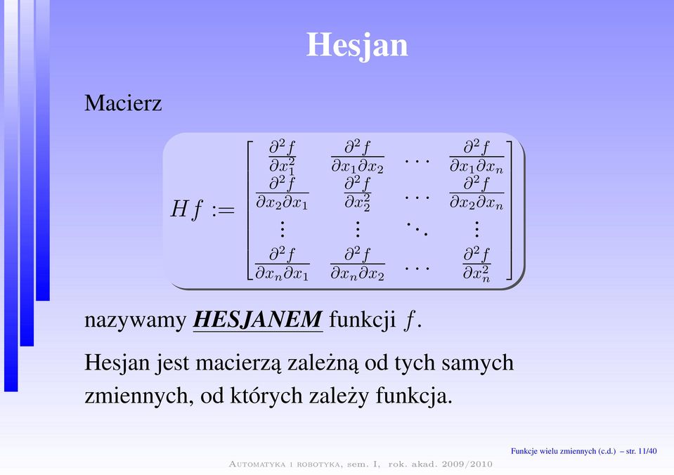 2 f x 2 n nazywamy HESJANEM funkcjif.