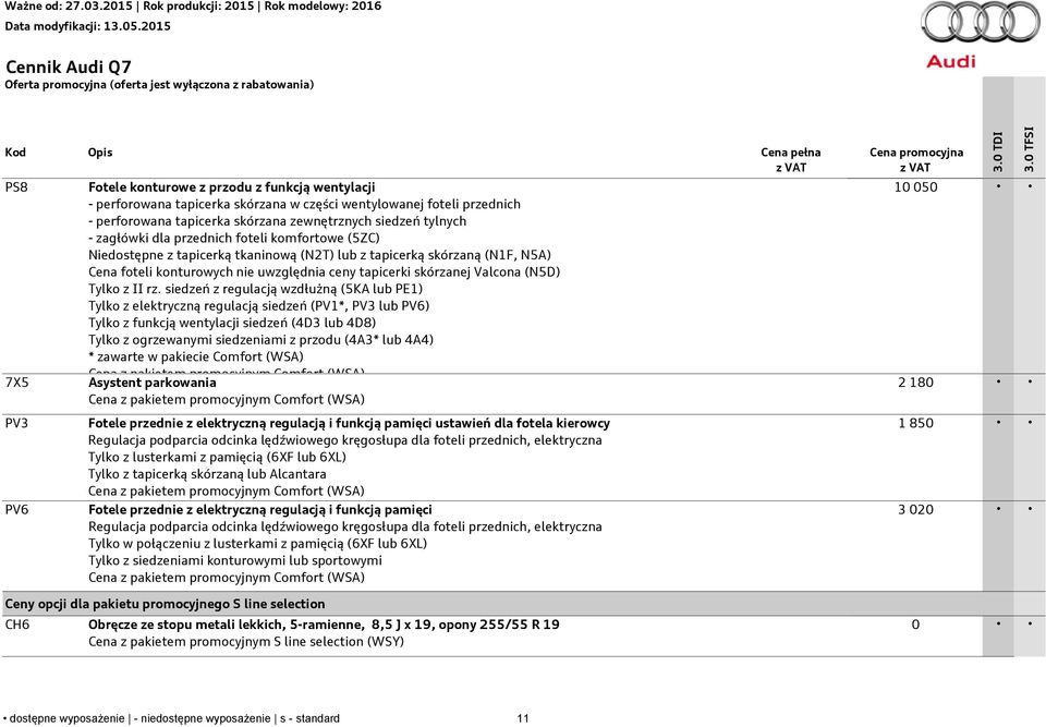 N5A) Cena foteli konturowych nie uwzględnia ceny tapicerki skórzanej Valcona (N5D) Tylko z II rz.