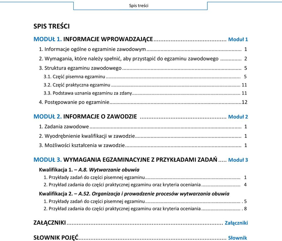 .. 1 W... 1 M... 1 MODUŁ WYMAGANIA EGZAMINACYJNE Z PRZYKŁADAMI ZADAŃ... M Kwalifikacja 1. A.8. Wytwarzanie obuwia P.