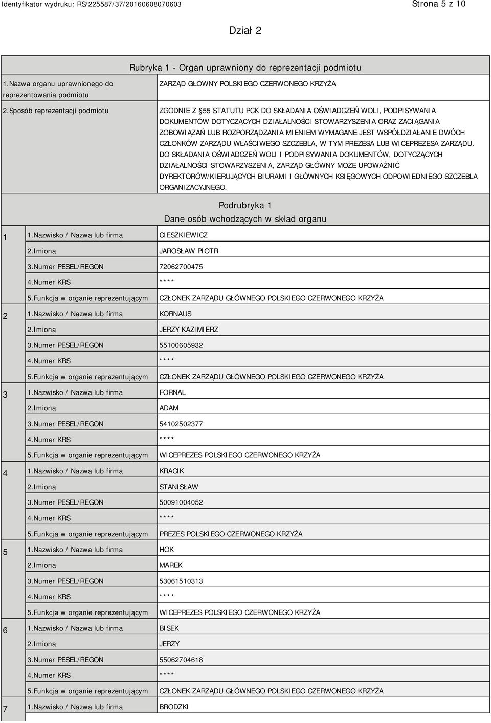 ZACIĄGANIA ZOBOWIĄZAŃ LUB ROZPORZĄDZANIA MIENIEM WYMAGANE JEST WSPÓŁDZIAŁANIE DWÓCH CZŁONKÓW ZARZĄDU WŁAŚCIWEGO SZCZEBLA, W TYM PREZESA LUB WICEPREZESA ZARZĄDU.