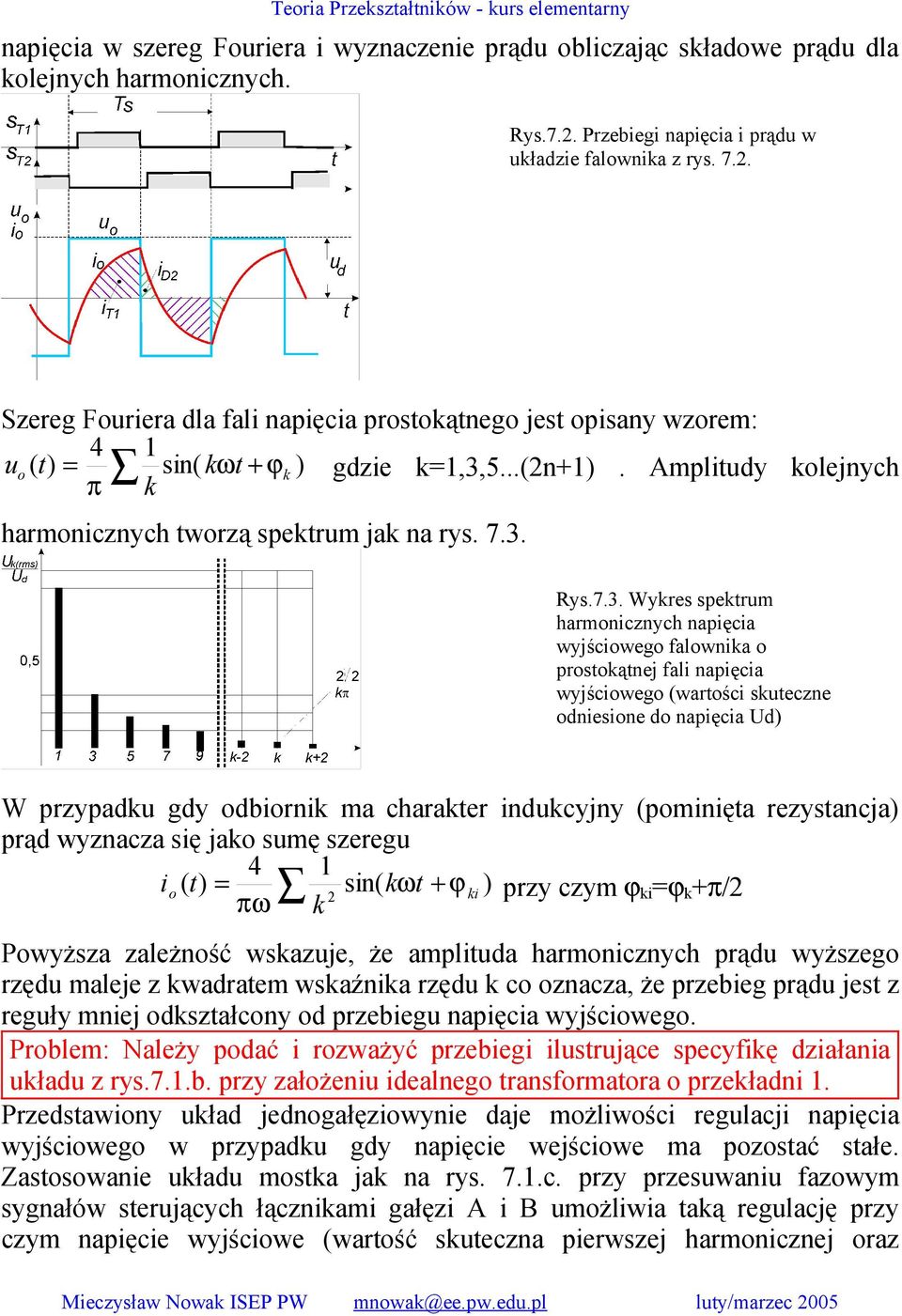 Amplitudy kolejnych π k harmonicznych tworzą spektrum jak na rys. 7.3.