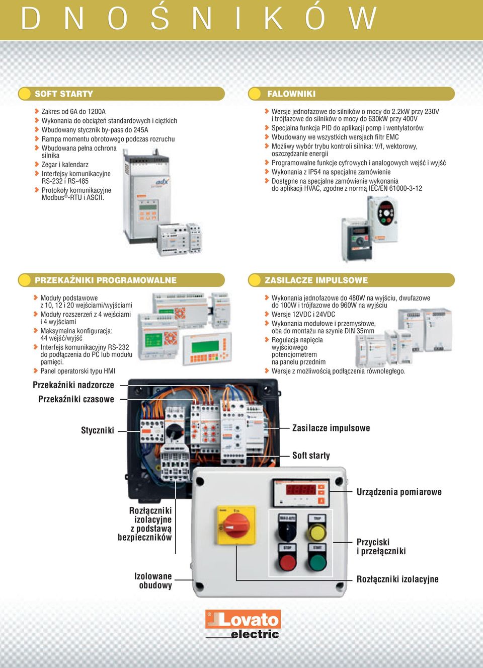 2kW przy 230V i trójfazowe do silników o mocy do 630kW przy 400V Specjalna funkcja PID do aplikacji pomp i wentylatorów Wbudowany we wszystkich wersjach filtr EMC Możliwy wybór trybu kontroli