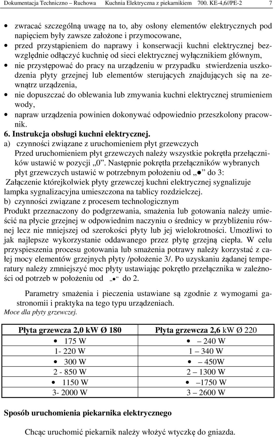 bezwzględnie odłączyć kuchnię od sieci elektrycznej wyłącznikiem głównym, nie przystępować do pracy na urządzeniu w przypadku stwierdzenia uszkodzenia płyty grzejnej lub elementów sterujących