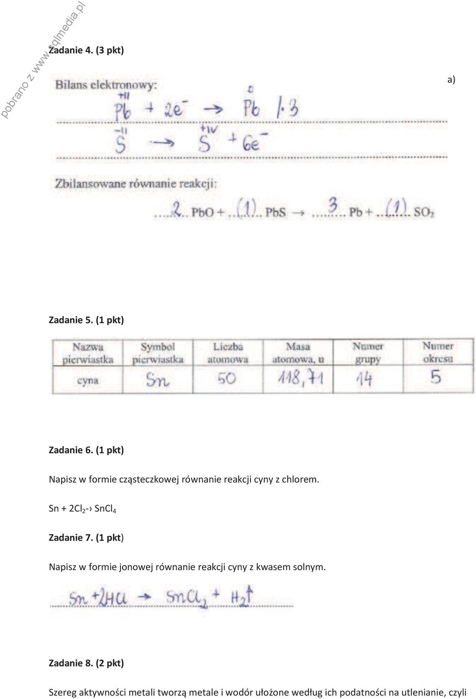 Sn + 2Cl 2 - SnCl 4 Zadanie 7.