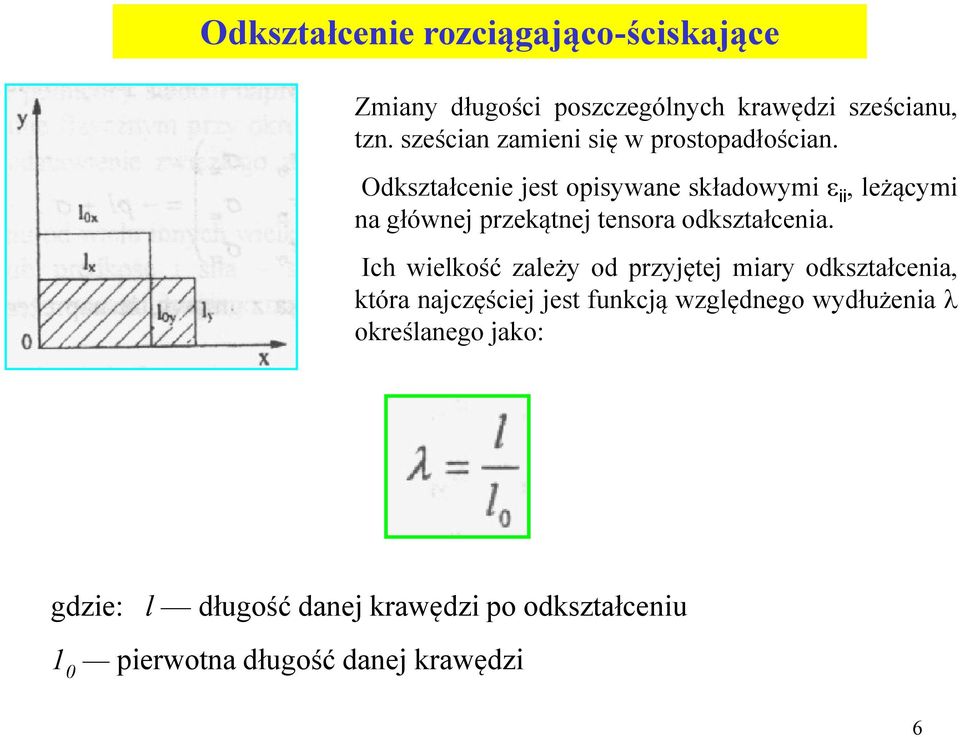 Odkształcenie jest opisywane składowymi e ii, leżącymi na głównej przekątnej tensora odkształcenia.