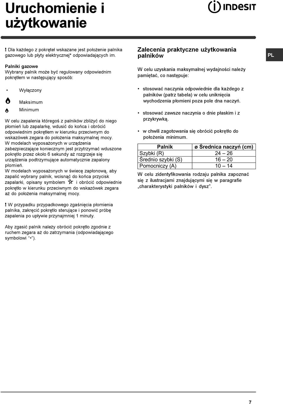 wdusić do końca i obrócić odpowiednim pokrętłem w kierunku przeciwnym do wskazówek zegara do położenia maksymalnej mocy.