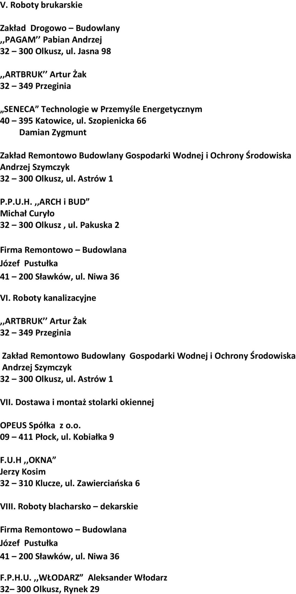 ,,ARCH i BUD Michał Curyło 32 300 Olkusz, ul. Pakuska 2 VI.