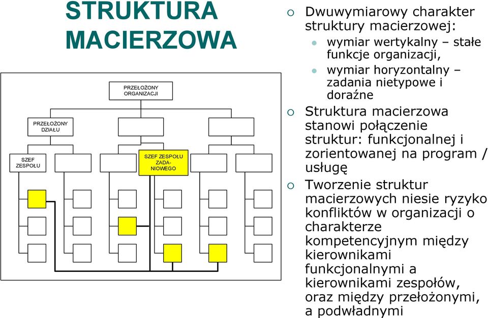 połączenie struktur: funkcjonalnej i zorientowanej na program / usługę Tworzenie struktur macierzowych niesie ryzyko konfliktów w