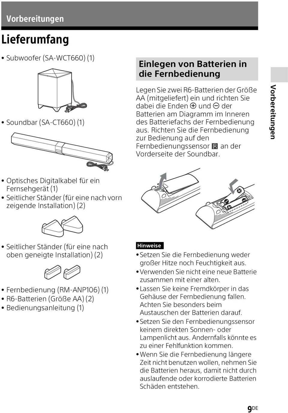 Richten Sie die Fernbedienung zur Bedienung auf den Fernbedienungssensor an der Vorderseite der Soundbar.