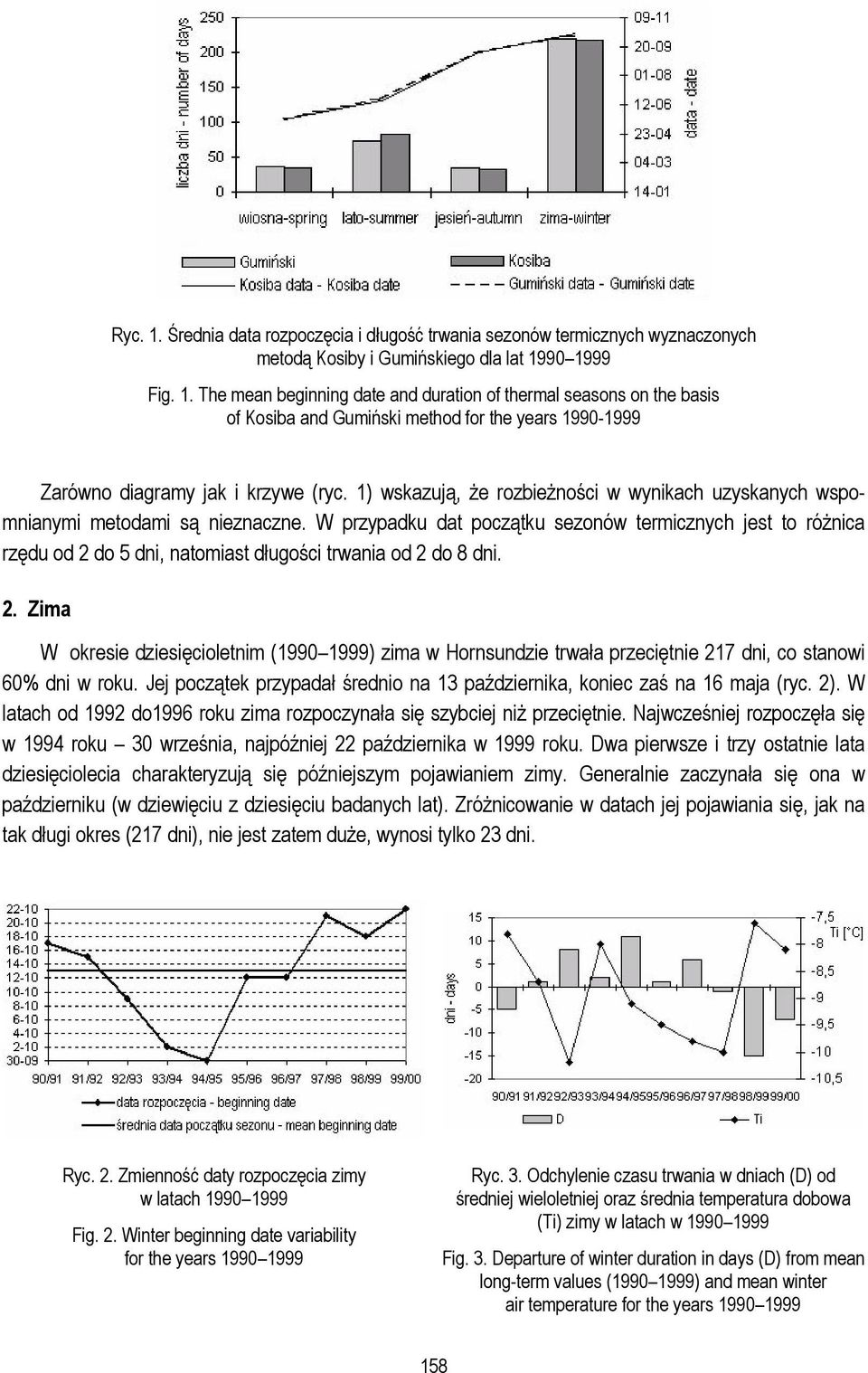 W przypadku dat początku sezonów termicznych jest to różnica rzędu od 2 do 5 dni, natomiast długości trwania od 2 do 8 dni. 2. Zima W okresie dziesięcioletnim (1990 1999) zima w Hornsundzie trwała przeciętnie 217 dni, co stanowi 60% dni w roku.