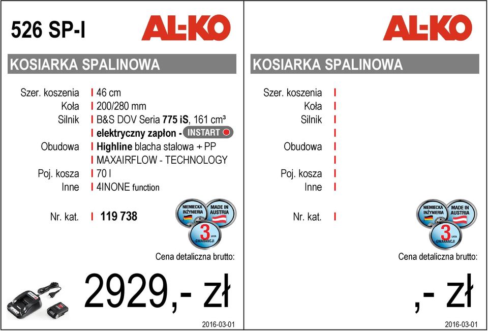 Silnik I I elektryczny zapłon - INSTART I Obudowa I Highline blacha stalowa +