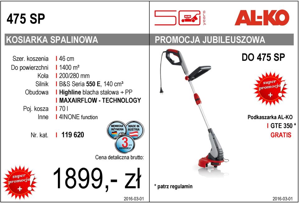 Silnik I B&S Seria 550 E, 140 cm³ Obudowa I Highline blacha stalowa + PP