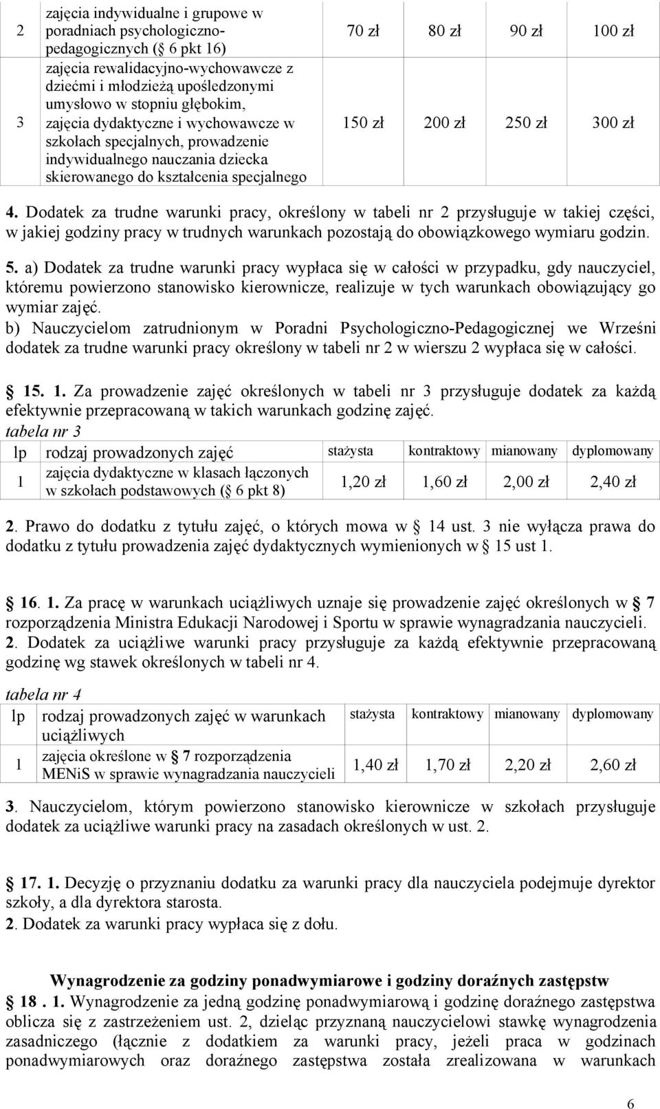 Dodatek za trudne warunki pracy, określony w tabeli nr 2 przysługuje w takiej części, w jakiej godziny pracy w trudnych warunkach pozostają do obowiązkowego wymiaru godzin. 5.