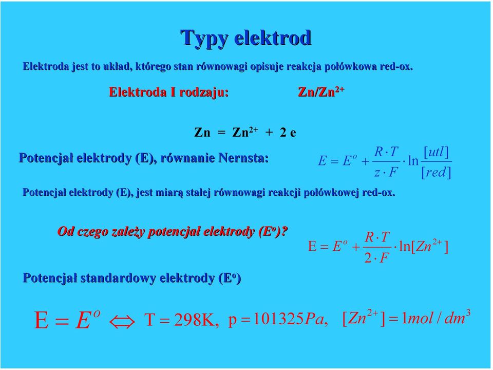 elektrody (), jest miarą stałej równowagi reakcji połówkowej red-ox ox.