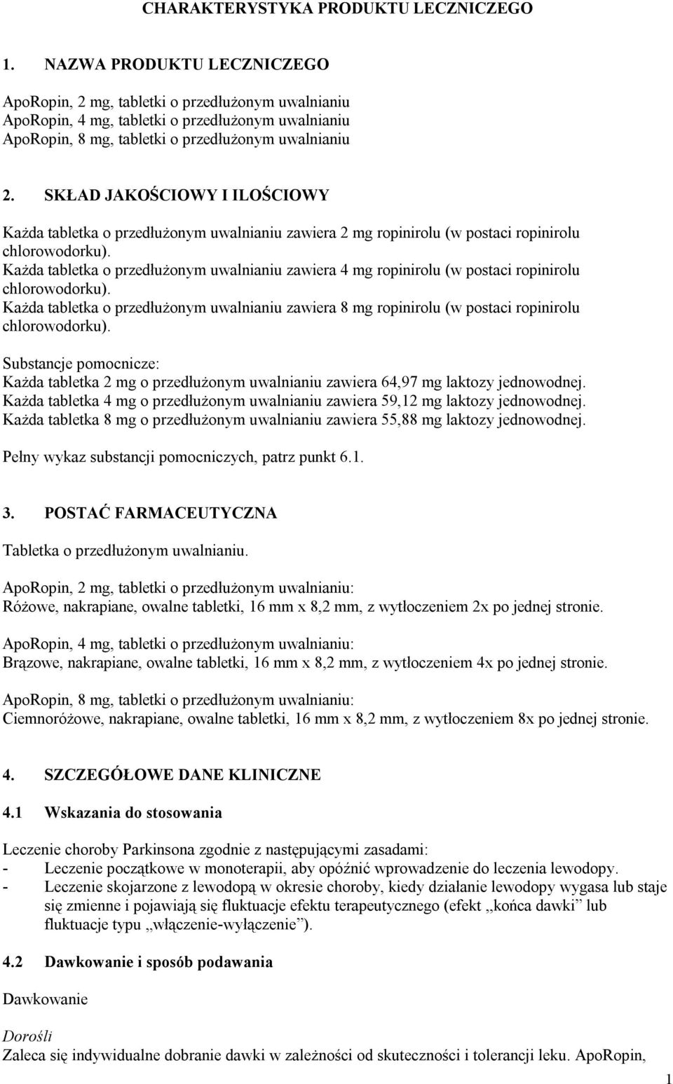 SKŁAD JAKOŚCIOWY I ILOŚCIOWY Każda tabletka o przedłużonym uwalnianiu zawiera 2 mg ropinirolu (w postaci ropinirolu chlorowodorku).