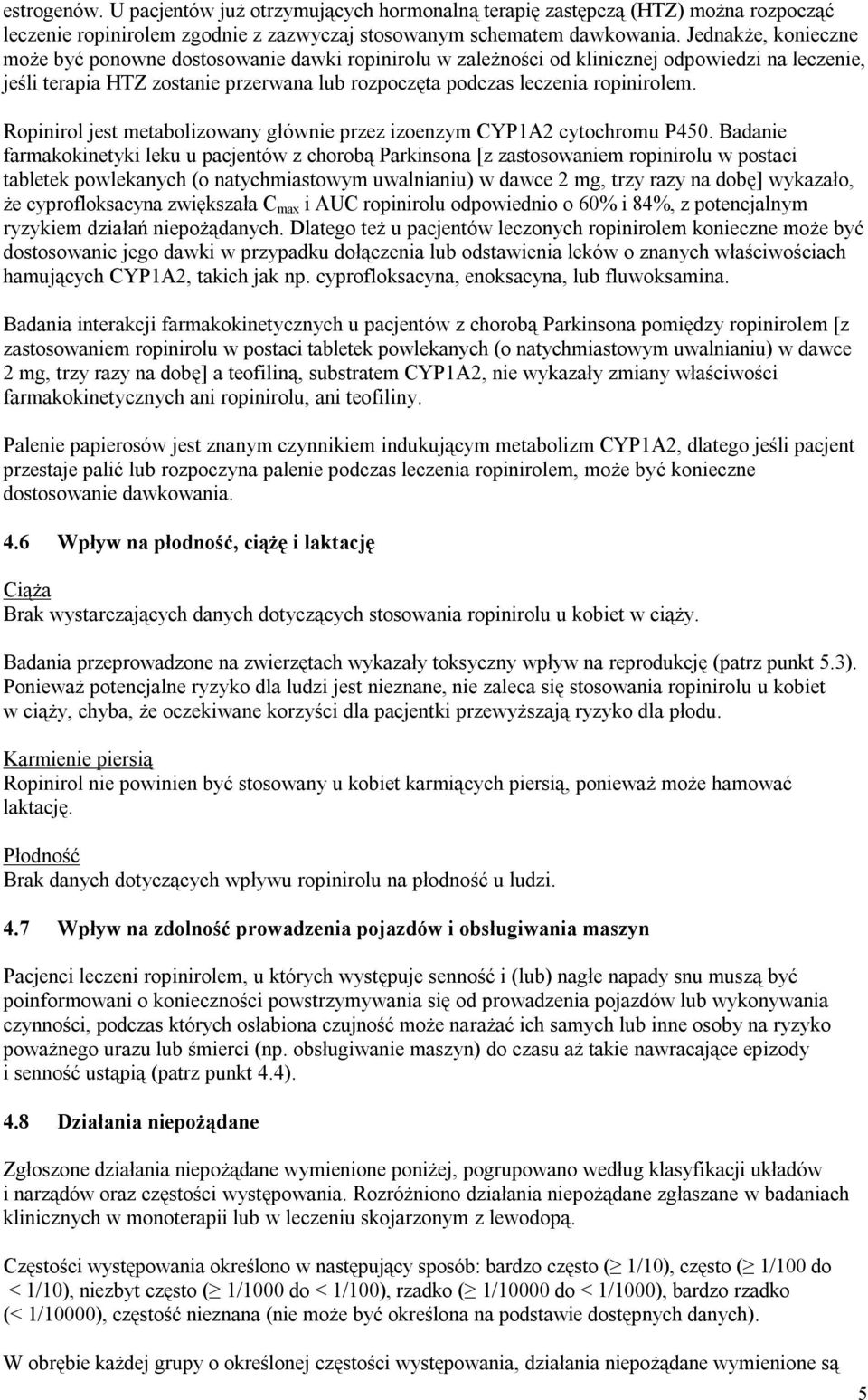 Ropinirol jest metabolizowany głównie przez izoenzym CYP1A2 cytochromu P450.