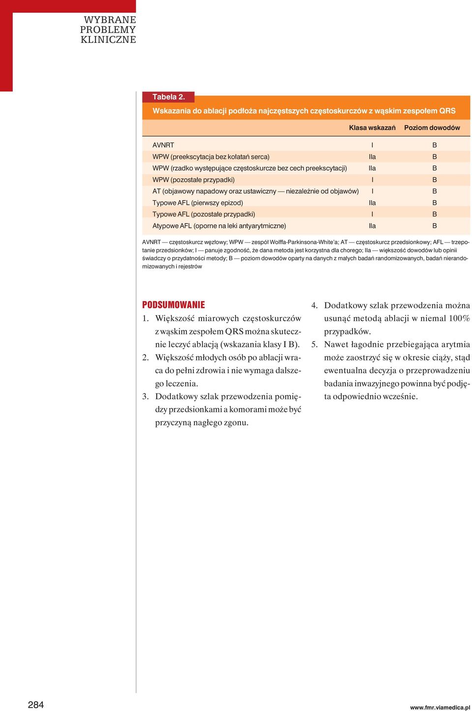 częstoskurcze bez cech preekscytacji) IIa B WPW (pozostałe przypadki) I B AT (objawowy napadowy oraz ustawiczny niezależnie od objawów) I B Typowe AFL (pierwszy epizod) IIa B Typowe AFL (pozostałe