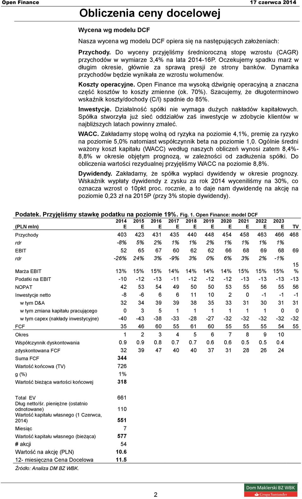 Dynamika przychodów będzie wynikała ze wzrostu wolumenów. Koszty operacyjne. Open Finance ma wysoką dźwignię operacyjną a znaczna część kosztów to koszty zmienne (ok. 70%).