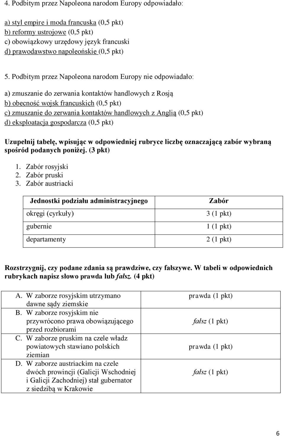 Podbitym przez Napoleona narodom Europy nie odpowiadało: a) zmuszanie do zerwania kontaktów handlowych z Rosją b) obecność wojsk francuskich (0,5 pkt) c) zmuszanie do zerwania kontaktów handlowych z