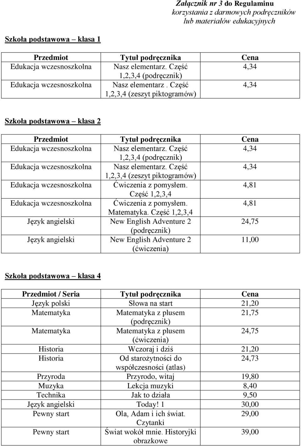 Część 1,2,3,4 (zeszyt piktogramów) 4,34 Szkoła podstawowa klasa 2 Przedmiot Tytuł podręcznika Cena Edukacja wczesnoszkolna Nasz elementarz.