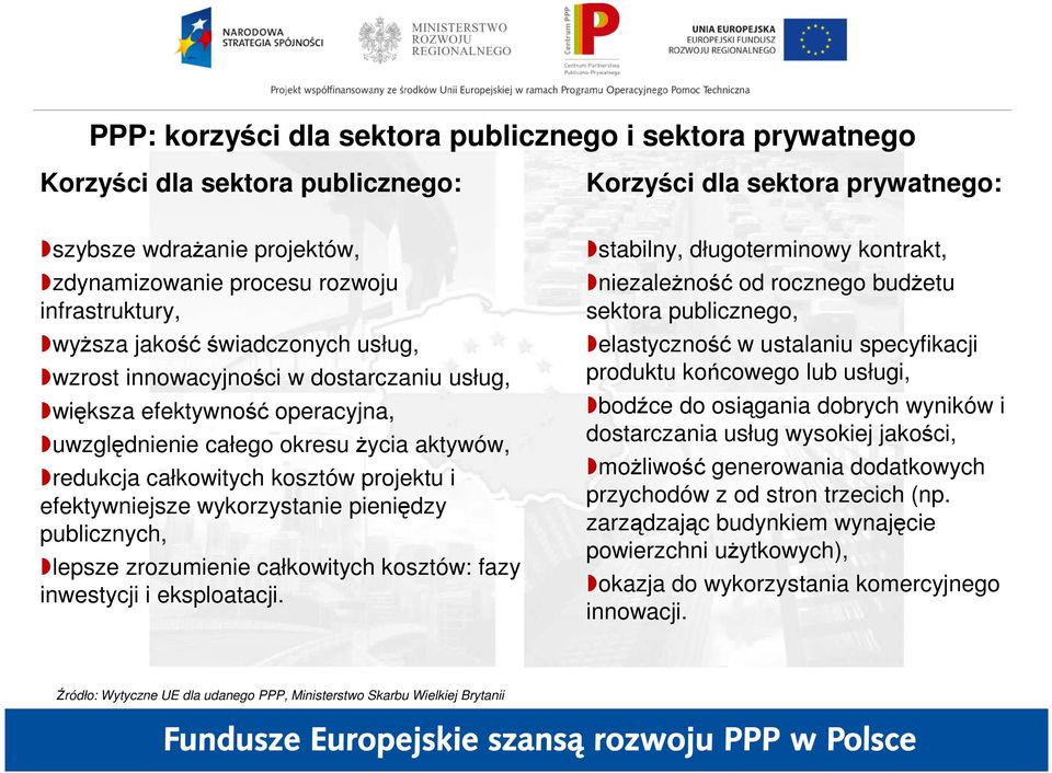 projektu i efektywniejsze wykorzystanie pieniędzy publicznych, lepsze zrozumienie całkowitych kosztów: fazy inwestycji i eksploatacji.