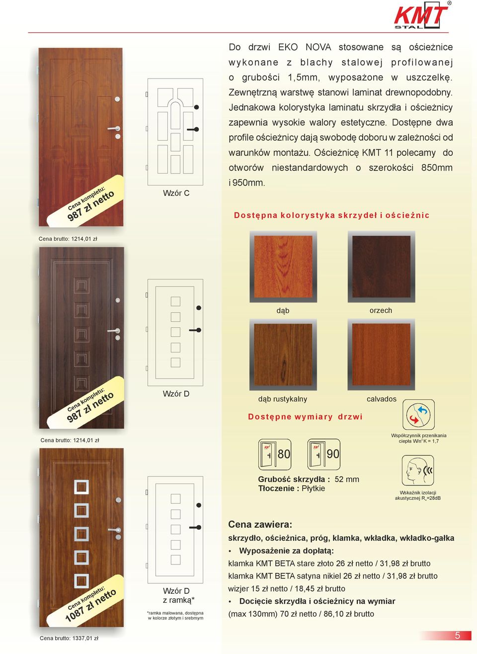 Ościeżnicę KMT 11 polecamy do otworów niestandardowych o szerokości 850mm i 950mm.