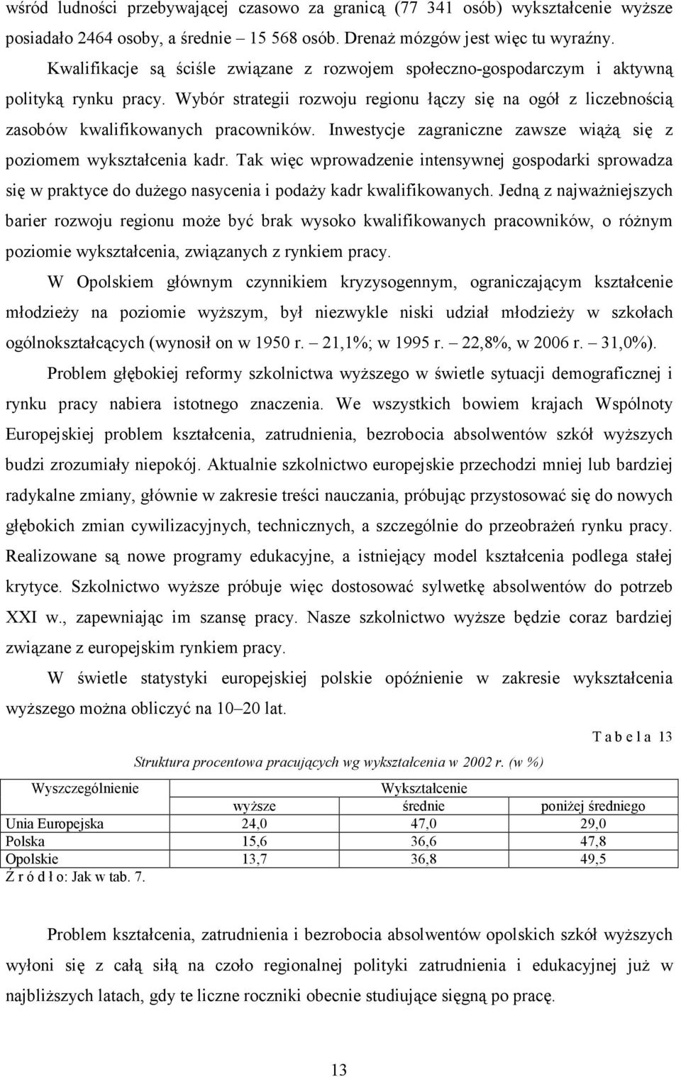 Inwestycje zagraniczne zawsze wiążą się z poziomem wykształcenia kadr. Tak więc wprowadzenie intensywnej gospodarki sprowadza się w praktyce do dużego nasycenia i podaży kadr kwalifikowanych.