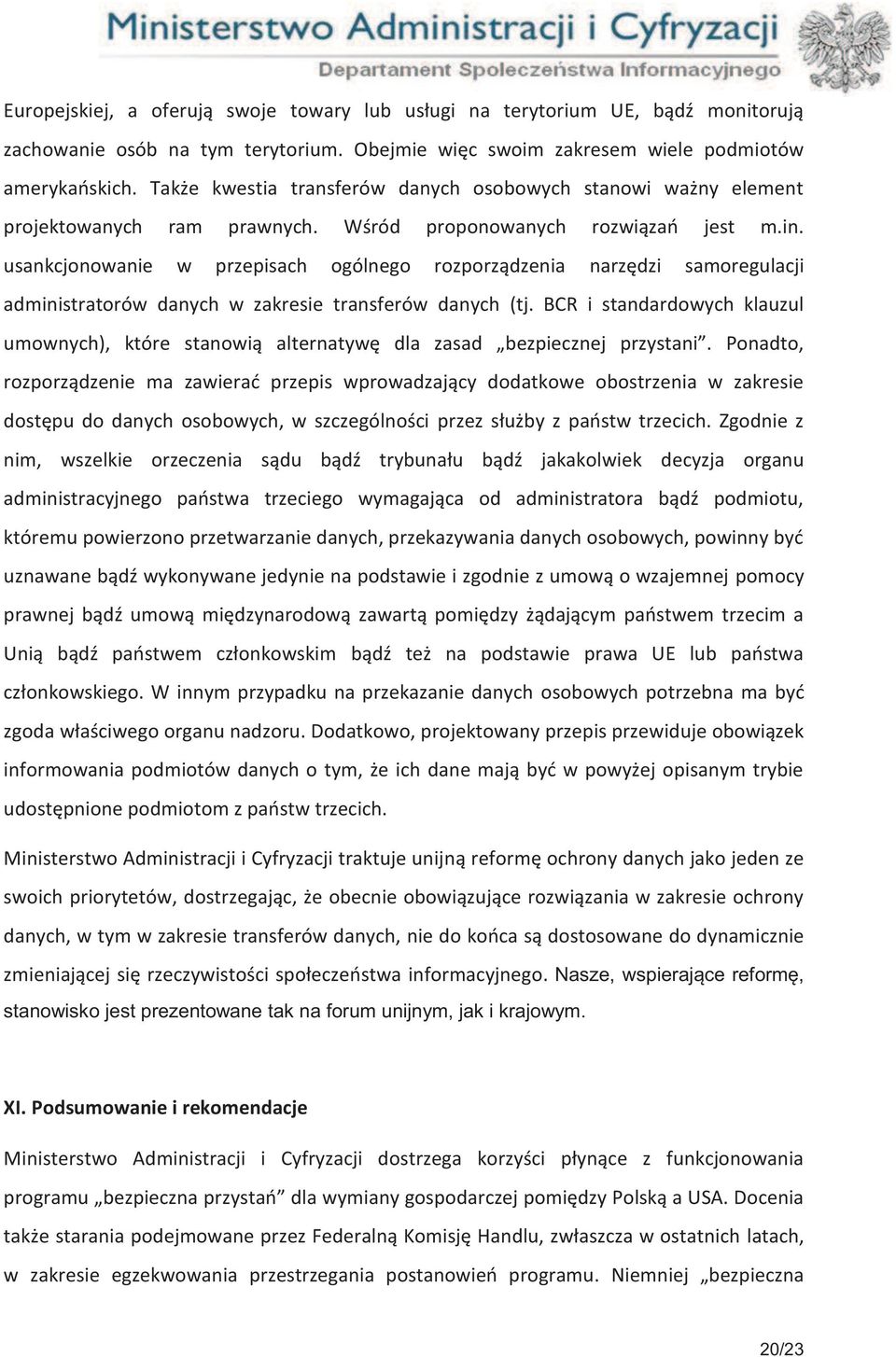 usankcjonowanie w przepisach ogólnego rozporządzenia narzędzi samoregulacji administratorów danych w zakresie transferów danych (tj.