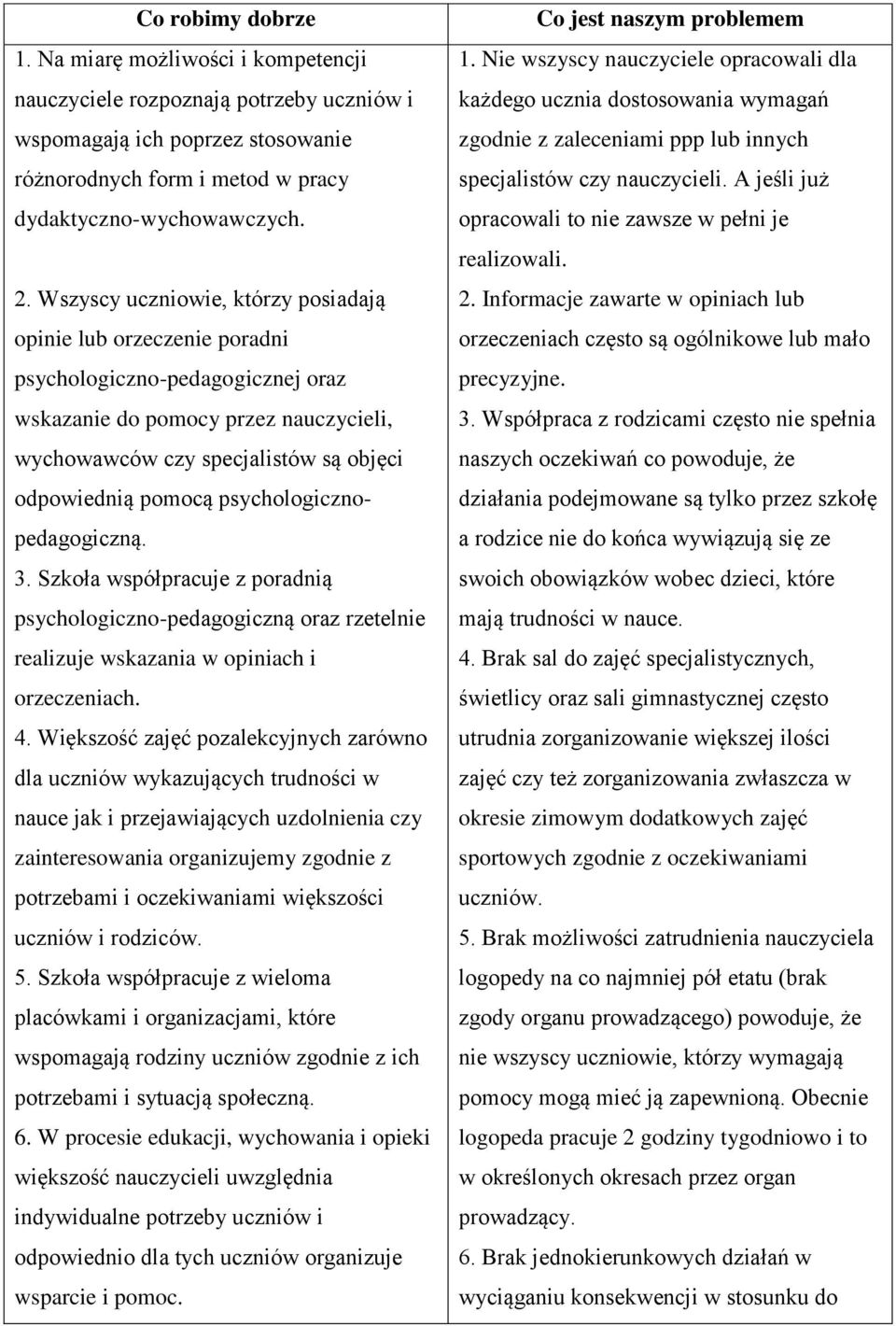 psychologicznopedagogiczną. 3. Szkoła współpracuje z poradnią psychologiczno-pedagogiczną oraz rzetelnie realizuje wskazania w opiniach i orzeczeniach. 4.