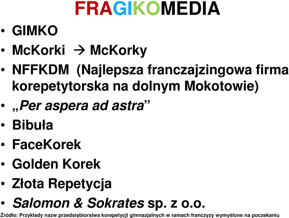 Golden Korek Złota Repetycja Salomon & Sokrates sp. z o.o. Źródło: Przykłady