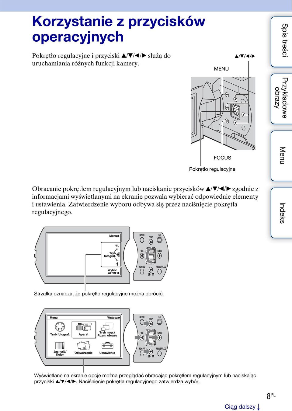 wybierać odpowiednie elementy i ustawienia. Zatwierdzenie wyboru odbywa się przez naciśnięcie pokrętła regulacyjnego.