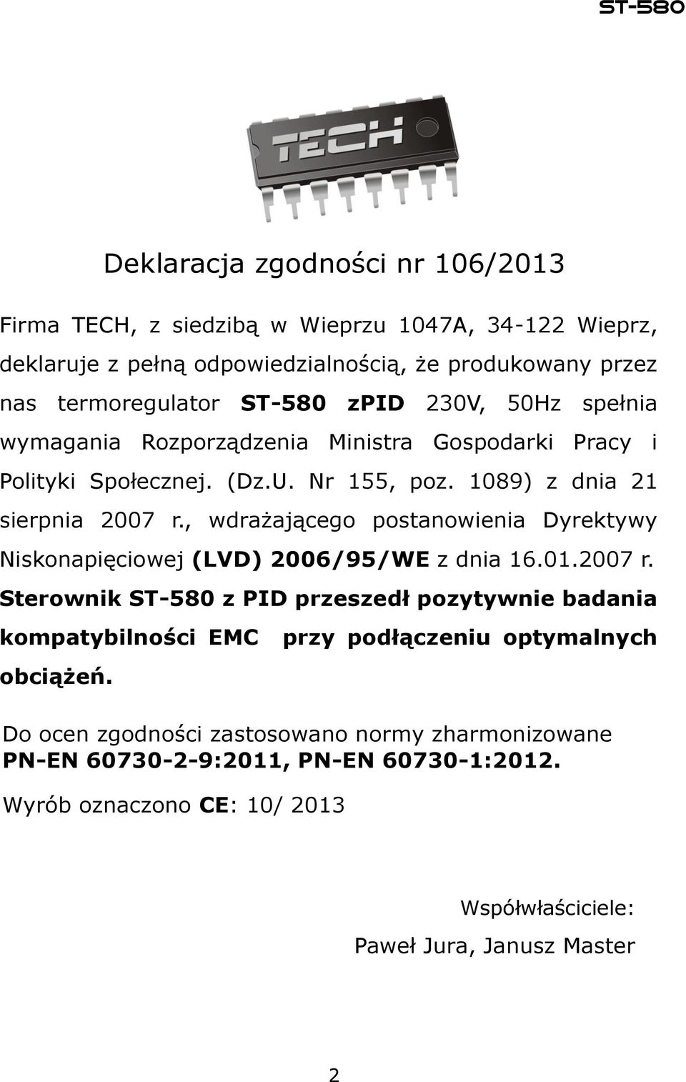 , wdrażającego postanowienia Dyrektywy Niskonapięciowej (LVD) 2006/95/WE z dnia 16.01.2007 r.