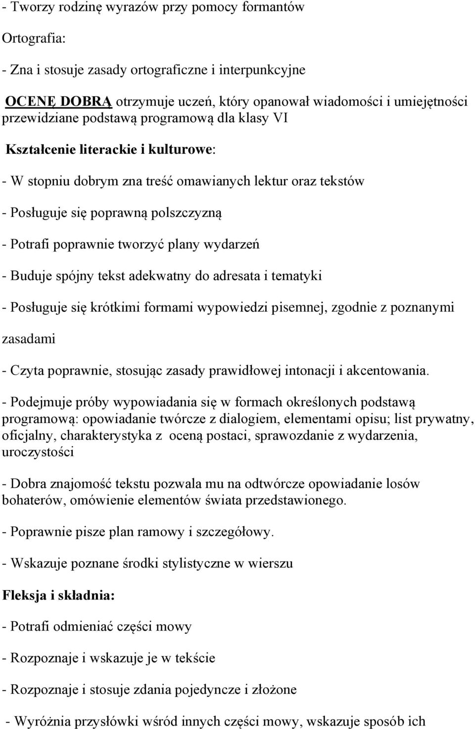 adekwatny do adresata i tematyki - Posługuje się krótkimi formami wypowiedzi pisemnej, zgodnie z poznanymi zasadami - Czyta poprawnie, stosując zasady prawidłowej intonacji i akcentowania.