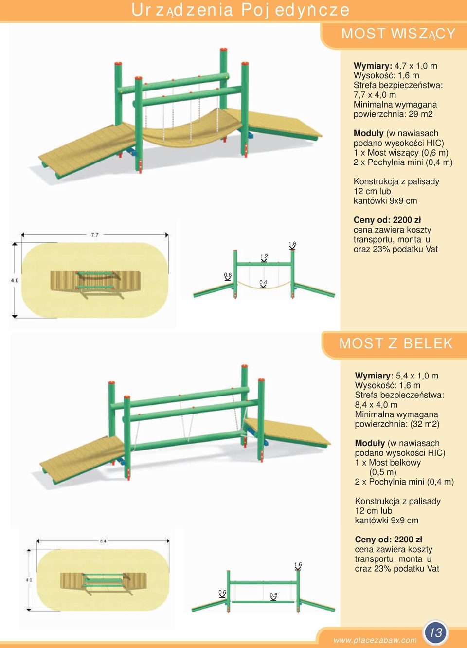 04 MOST Z BELEK Wymiary: 5,4 x 1,0 m Wysokość: 1,6 m 8,4 x 4,0 m powierzchnia: (32 m2) 1 x