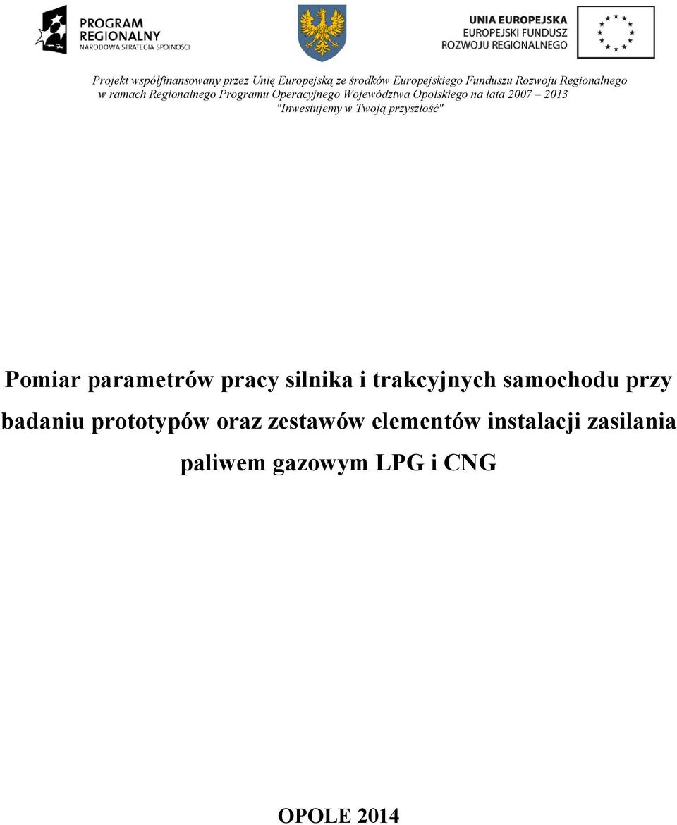 2013 "Inwestujemy w Twoją przyszłość" Pomiar parametrów pracy silnika i trakcyjnych samochodu