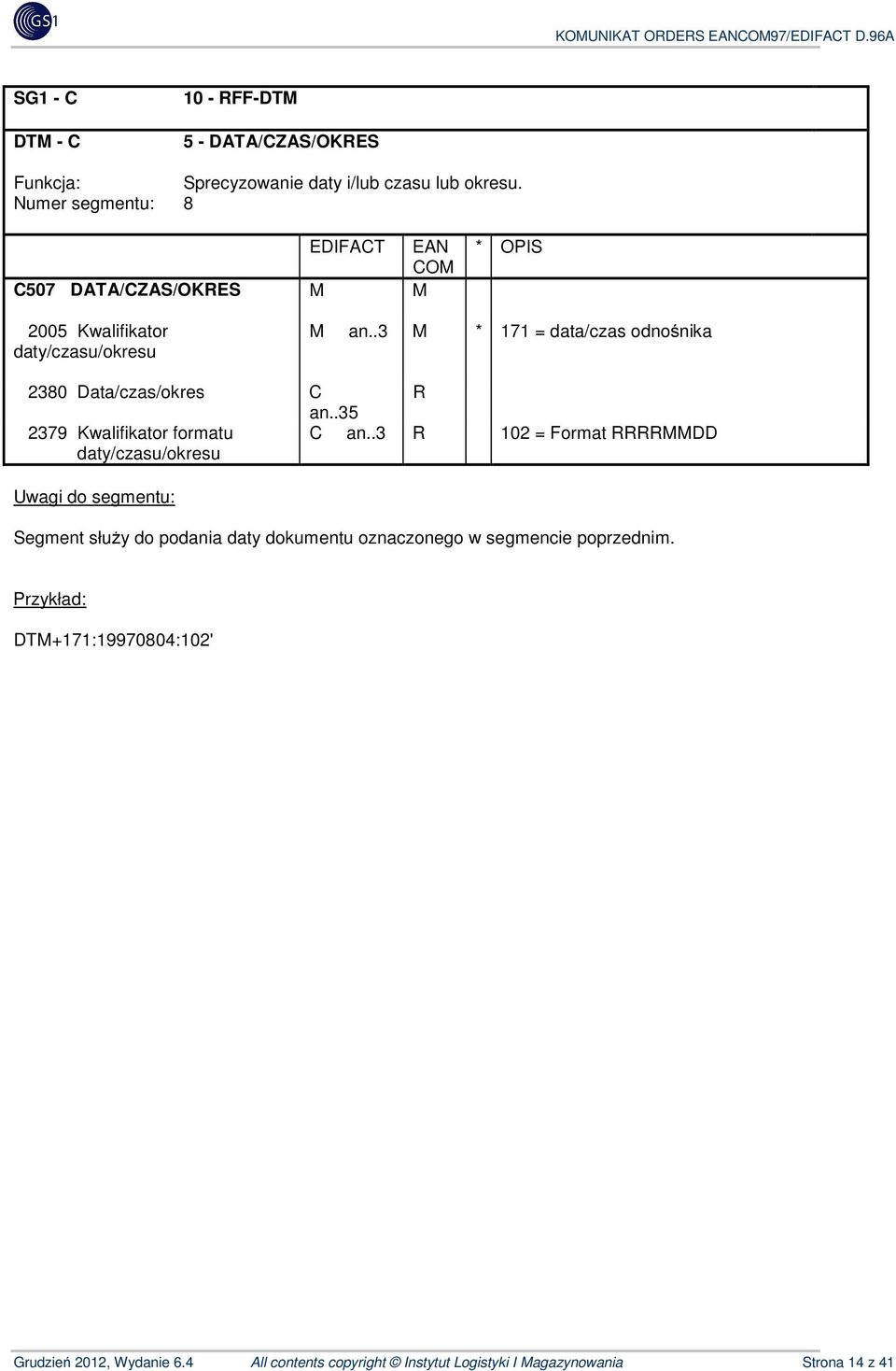 .3 M * 171 = data/czas odnośnika 2380 Data/czas/okres C R an..35 2379 Kwalifikator formatu daty/czasu/okresu C an.