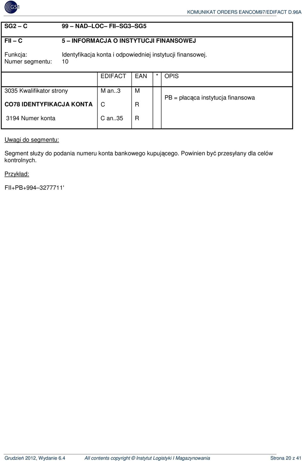 .3 M CO78 IDENTYFIKACJA KONTA C R PB = płacąca instytucja finansowa 3194 Numer konta C an.