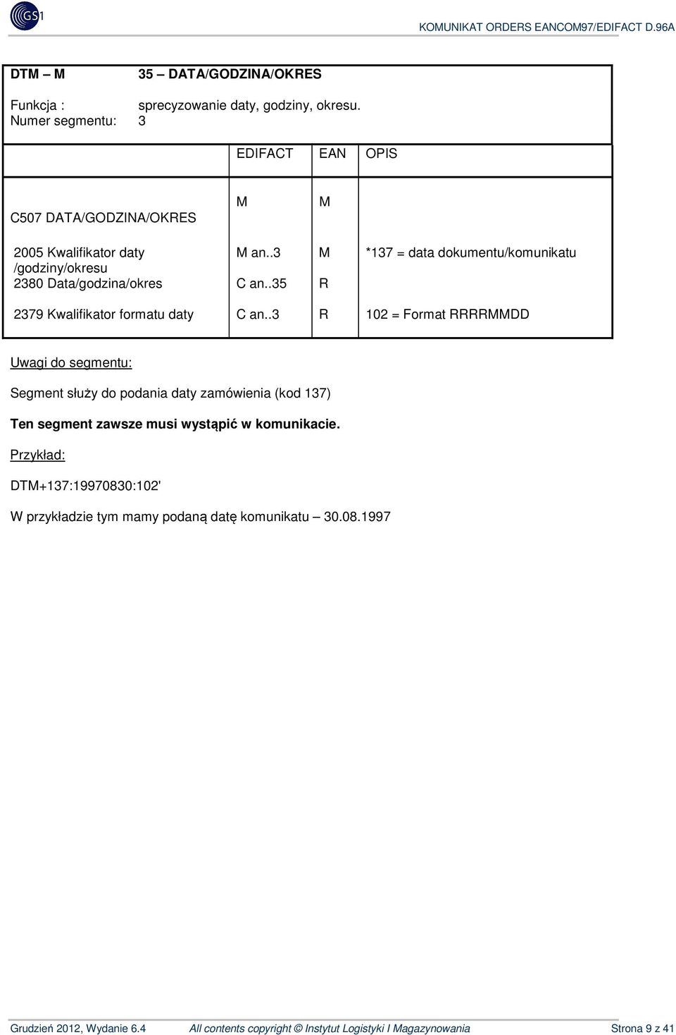 .3 M *137 = data dokumentu/komunikatu /godziny/okresu 2380 Data/godzina/okres C an..35 R 2379 Kwalifikator formatu daty C an.