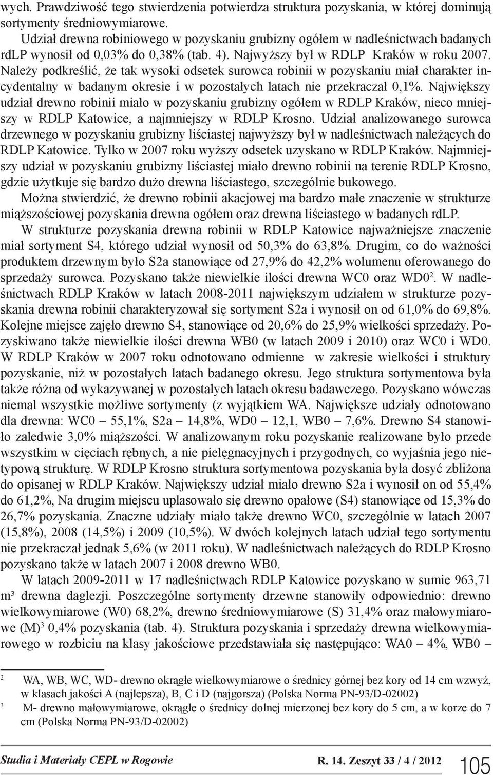 Należy podkreślić, że tak wysoki odsetek surowca robinii w pozyskaniu miał charakter incydentalny w badanym okresie i w pozostałych latach nie przekraczał 0,1%.